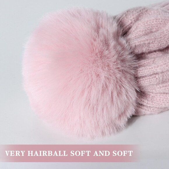 Womens Fleece Lined Knit Winter Hat with Pom Pom Warm Thick Beanie Tuque - Picture 2 of 6